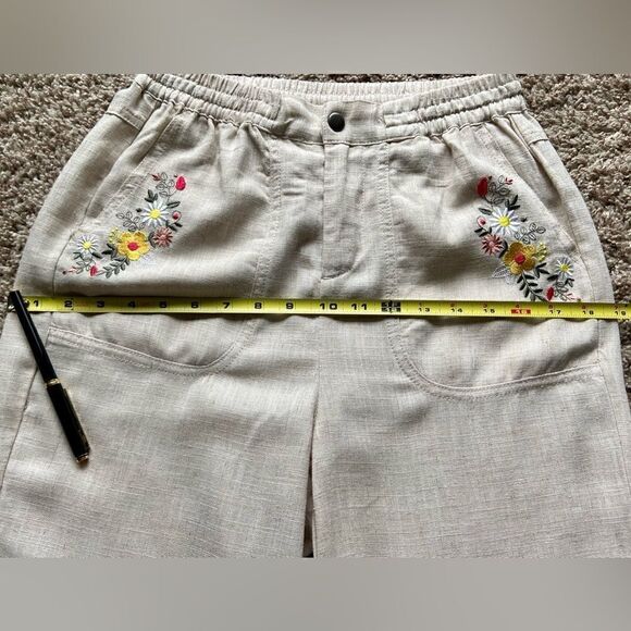 Summer beige trousers with floral embroidery size S - Picture 9 of 12